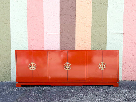 High Gloss Coral Chinoiserie Credenza