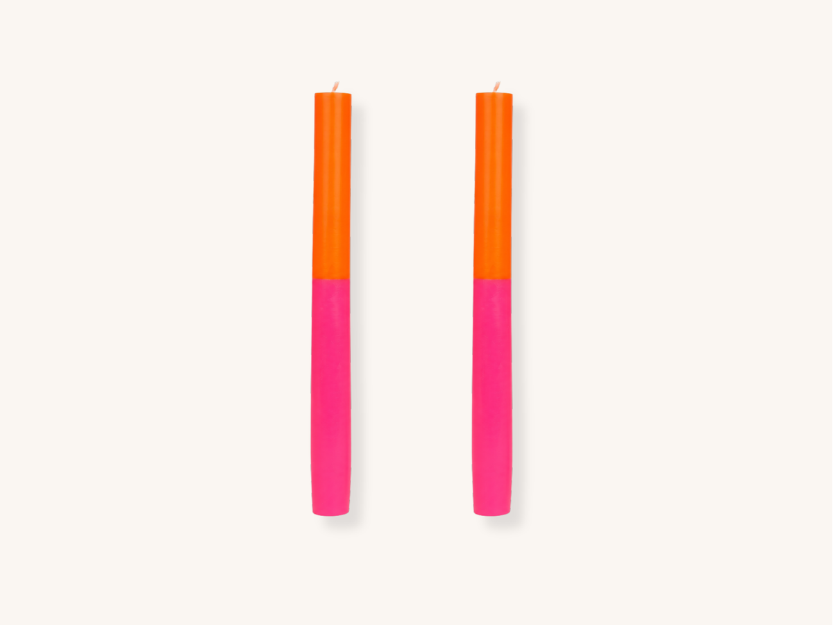 Pair of Orange and Pink Taper Candles