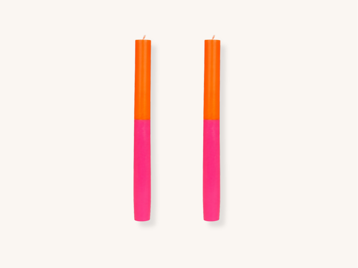 Pair of Orange and Pink Taper Candles