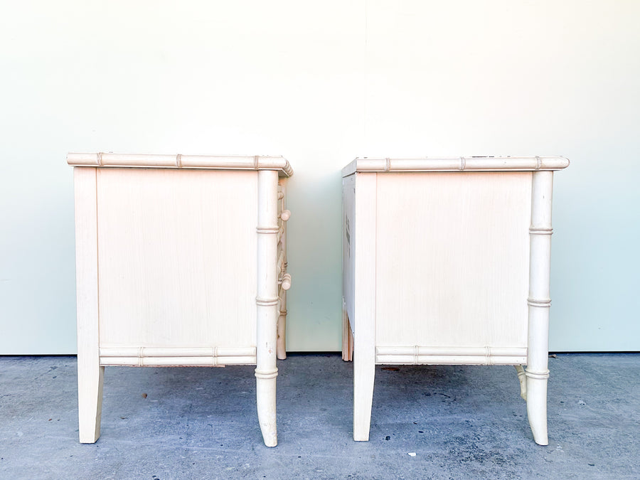 Pair of Palm Beach Chic Faux Bamboo Nightstands