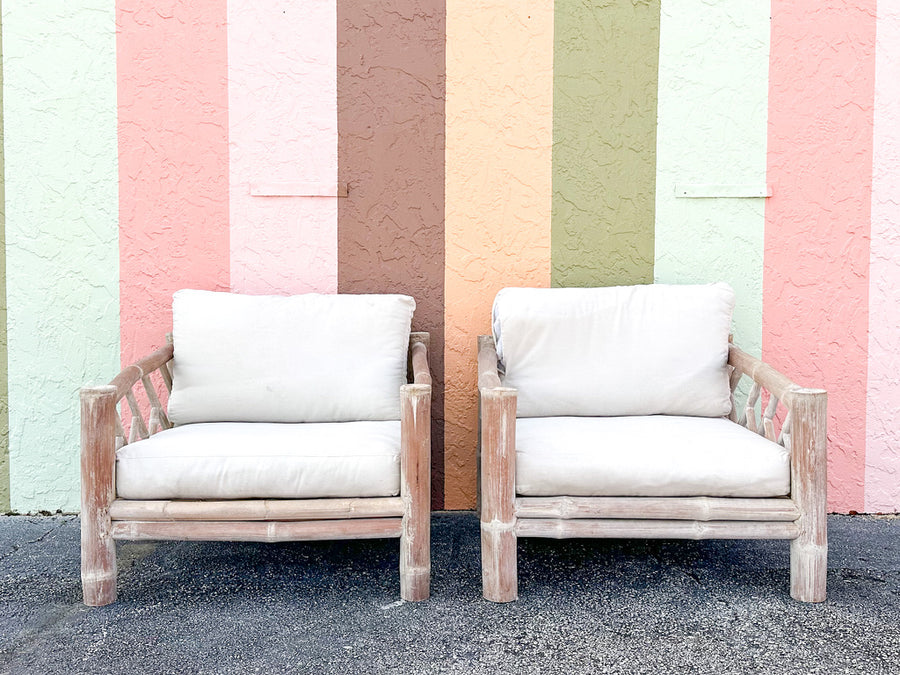 Pair of Coastal Elephant Bamboo Lounge Chairs