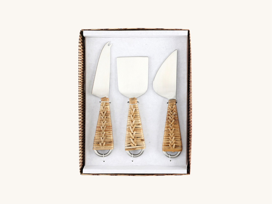 Set of Three Woven Rattan Cheese Knives