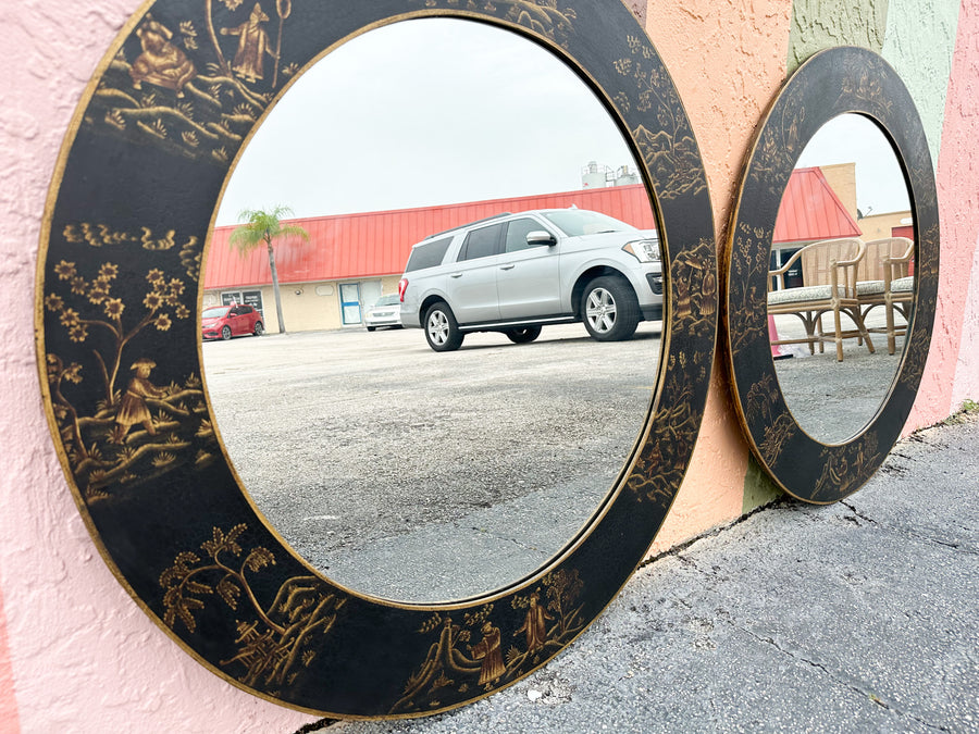 Pair of Chinoiserie Chic Round Mirrors