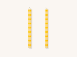Pair of Yellow Stripe Taper Candles