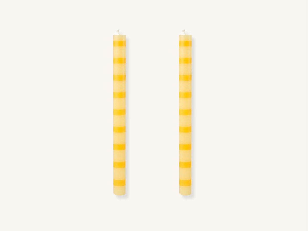 Pair of Yellow Stripe Taper Candles
