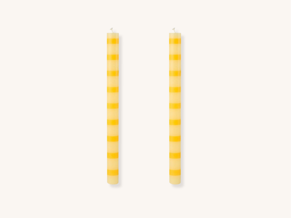 Pair of Yellow Stripe Taper Candles