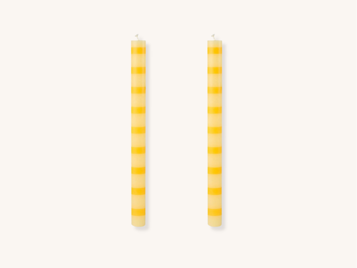 Pair of Yellow Stripe Taper Candles