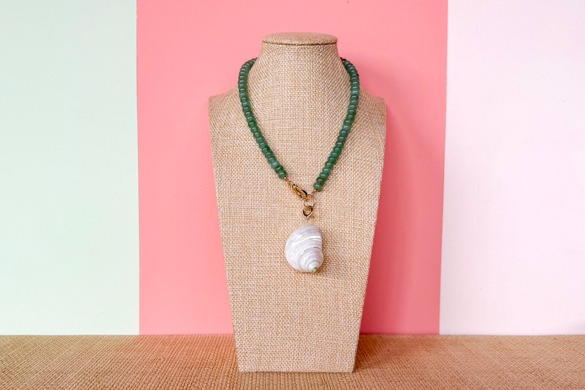 Palm Beach Regency's Green Aventurine Gemstone and Shell Necklace