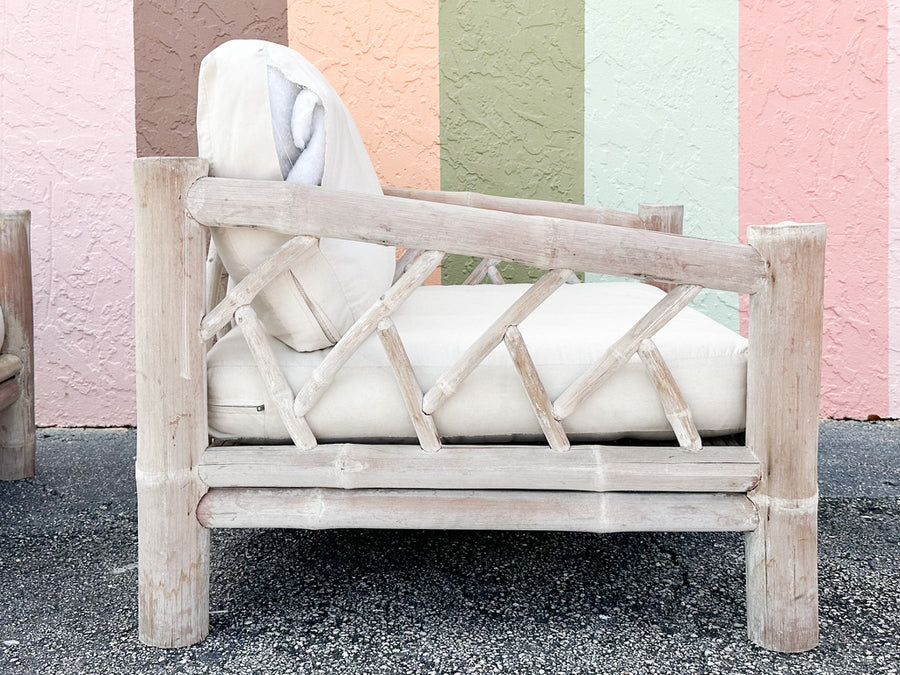 Pair of Coastal Elephant Bamboo Lounge Chairs