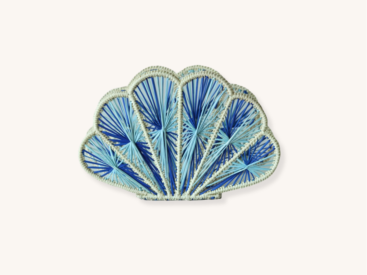 Blue Seashell Raffia Napkin Holder