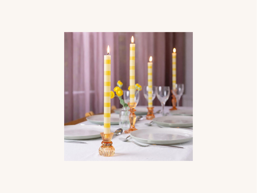 Pair of Yellow Stripe Taper Candles