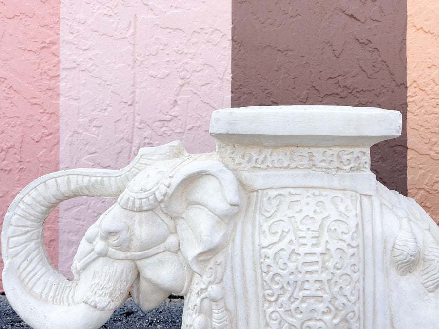 Pair of Plaster Trunks Up White Elephants