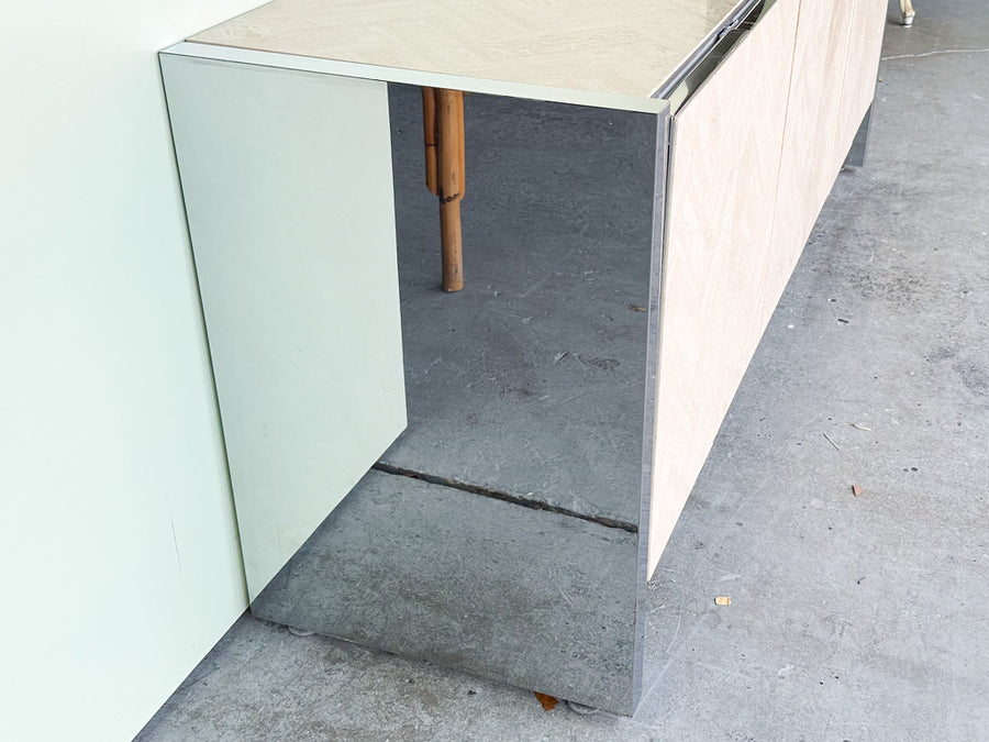 Chrome and Herringbone Travertine Credenza