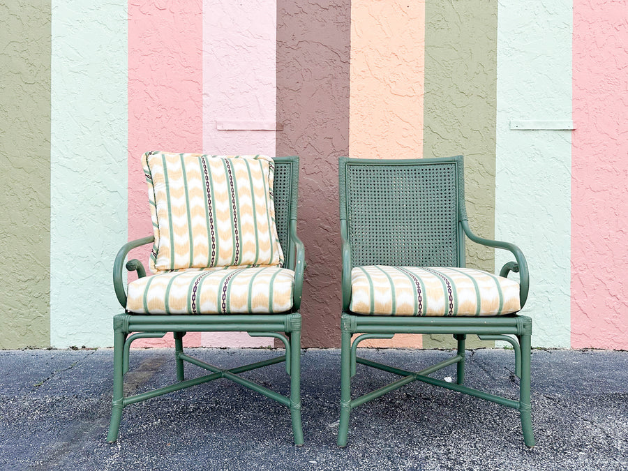 Pair of Double Cane Rattan Arm Chairs