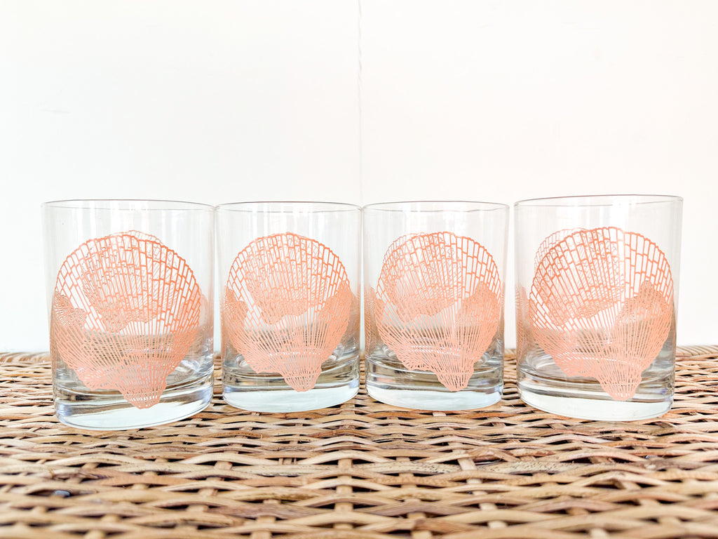 Vintage Light Pink Swiss Dot Frosted Seashell Tall Tumblers Drinking  Glasses Set of 4