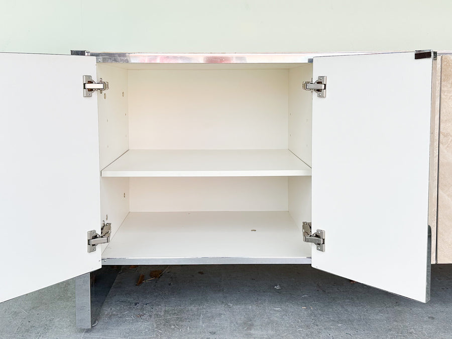 Chrome and Herringbone Travertine Credenza