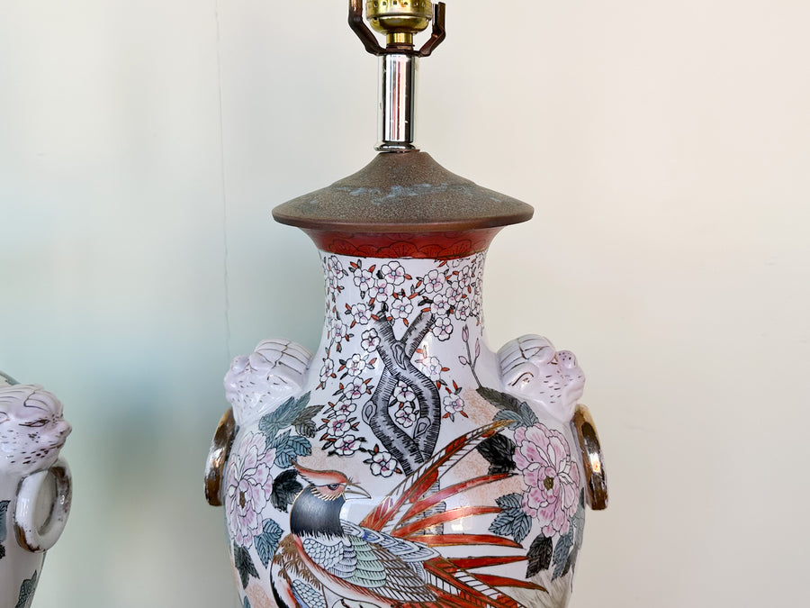 Pair of Colorful Chinoiserie Lion Lamps