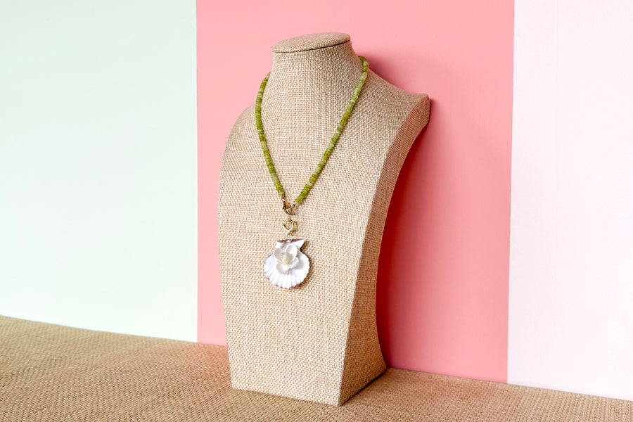 Palm Beach Regency's Citron Jade Gemstone and Shell Necklace