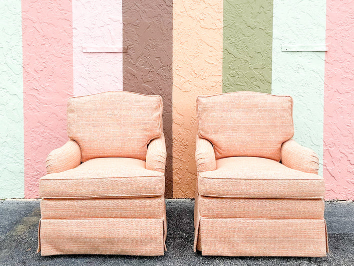 Pair of Peach Upholstered Swivel Chairs