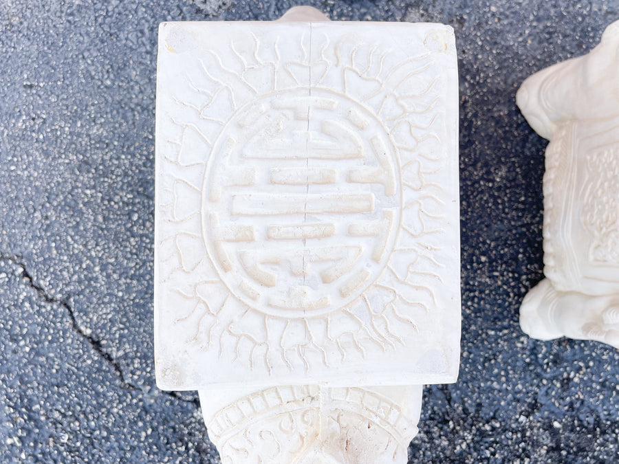 Pair of Plaster Trunks Up White Elephants