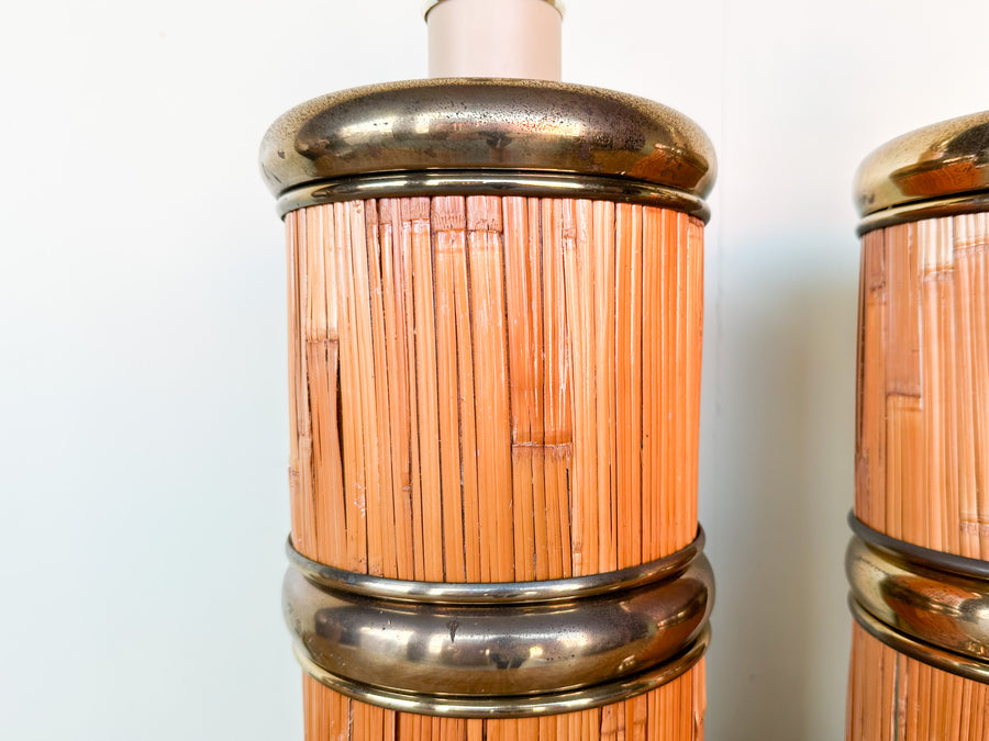 Pair of Coastal Chic Rattan Lamps