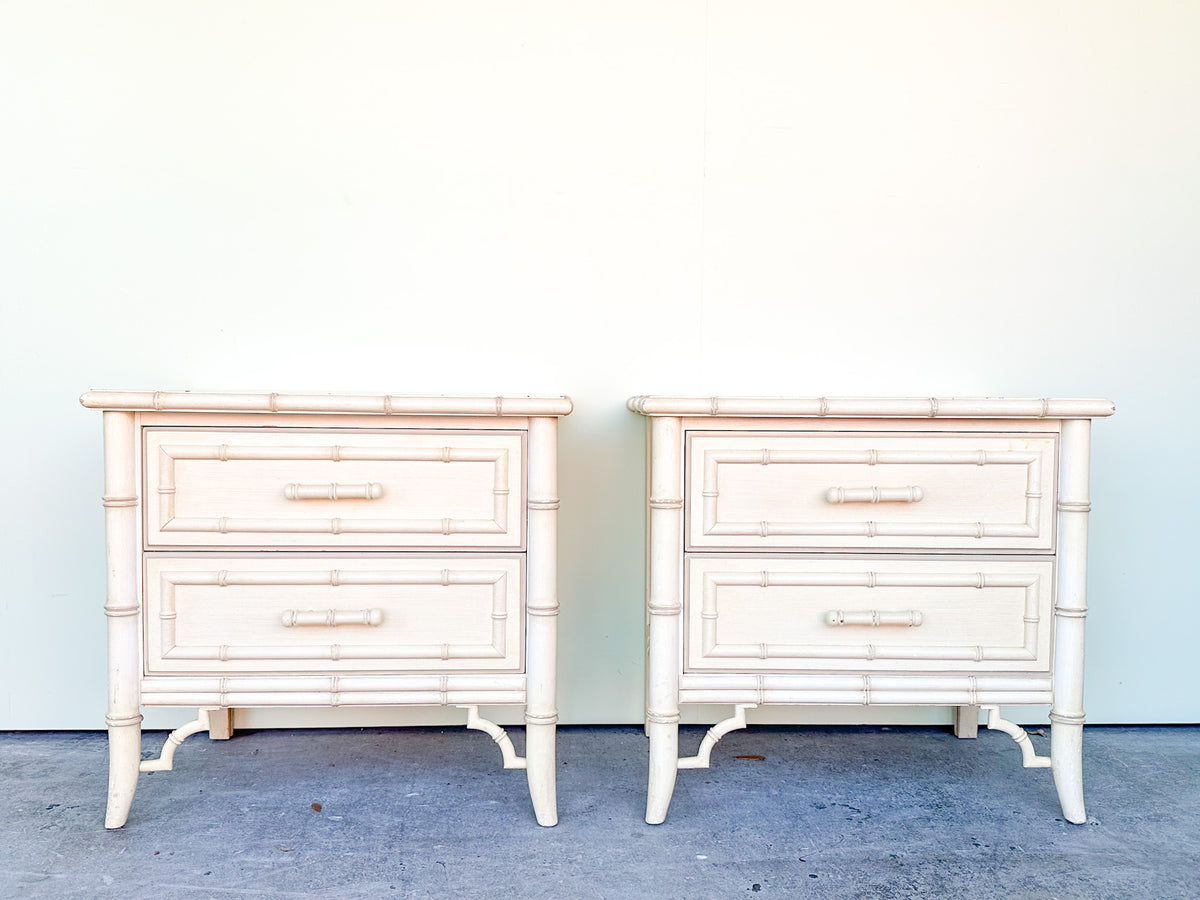 Pair of Palm Beach Chic Faux Bamboo Nightstands
