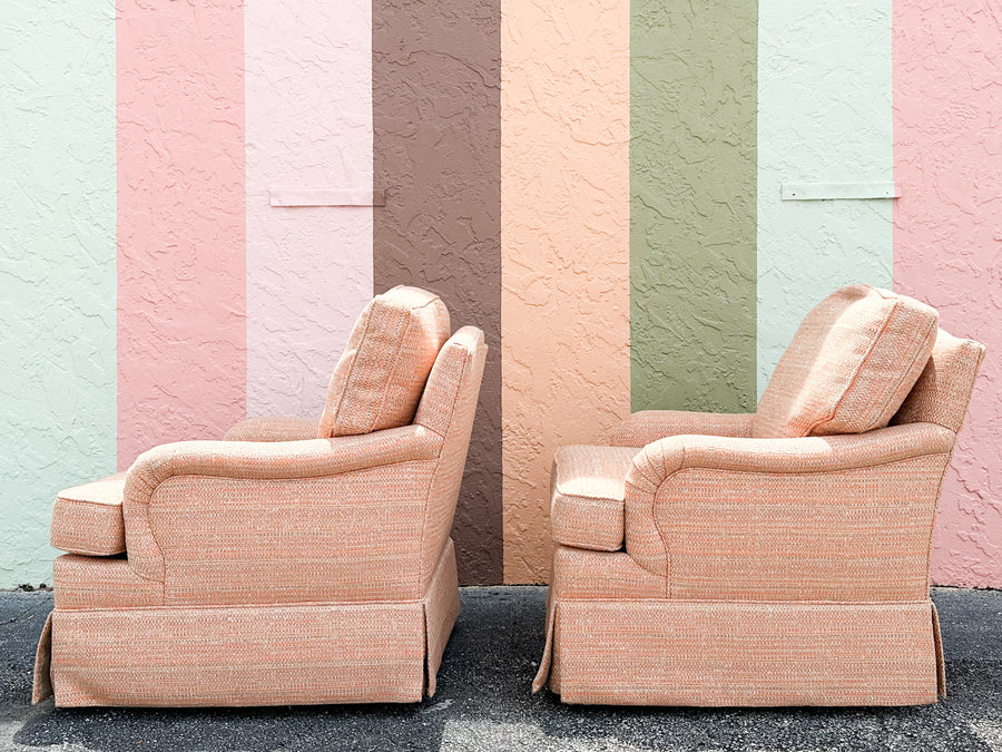 Pair of Peach Upholstered Swivel Chairs