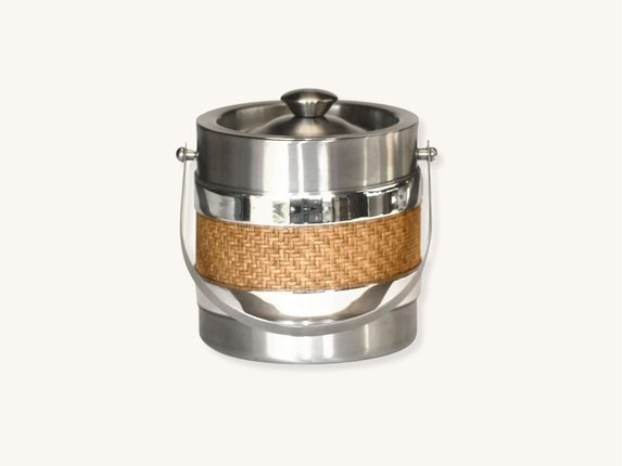 Stainless Steel and Rattan Wrapped Ice Bucket
