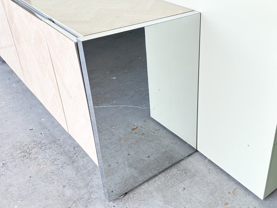 Chrome and Herringbone Travertine Credenza