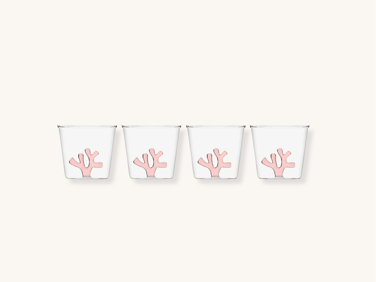 Set of Four Pink Coral Glassware