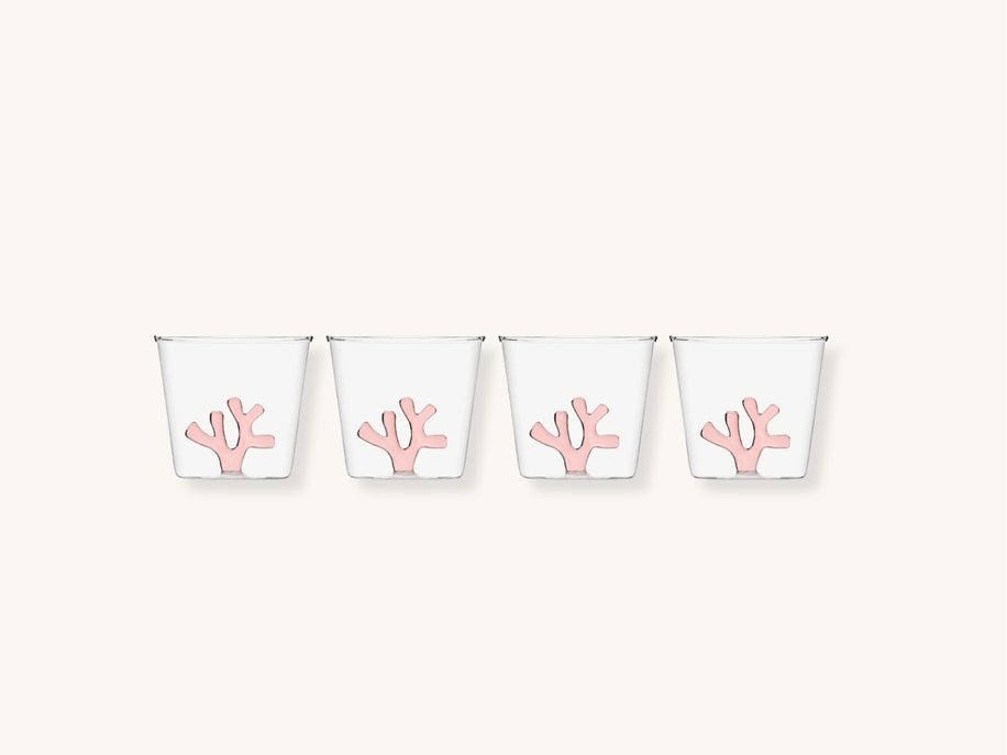 Set of Four Pink Coral Glassware