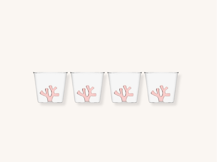 Set of Four Pink Coral Glassware