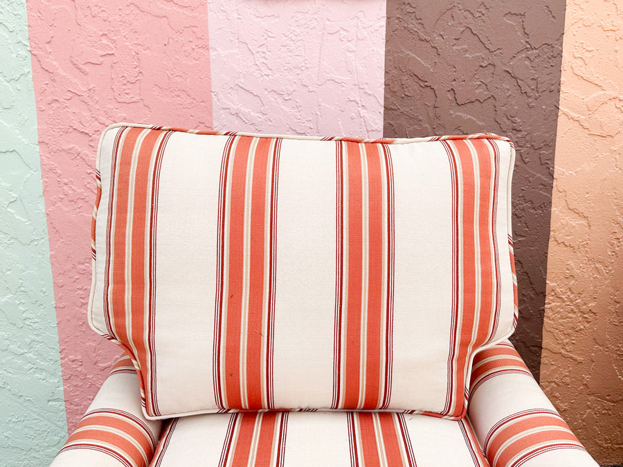Pair of Striped Upholstered Swivel Chairs
