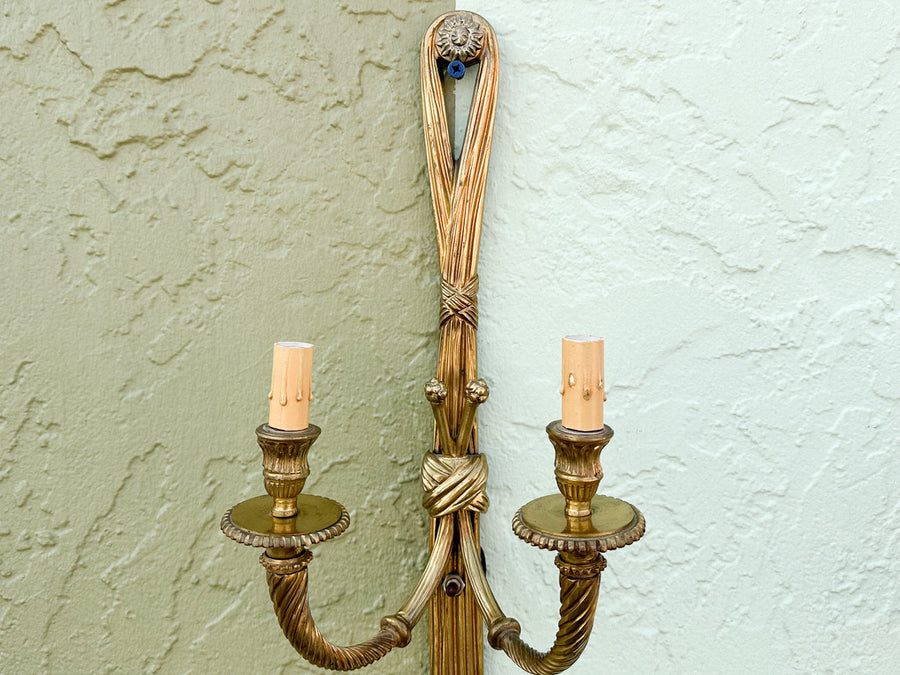Pair of Brass Regency Style Tassel Wall Sconces