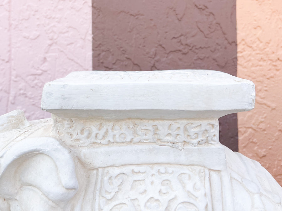 Pair of Plaster Trunks Up White Elephants