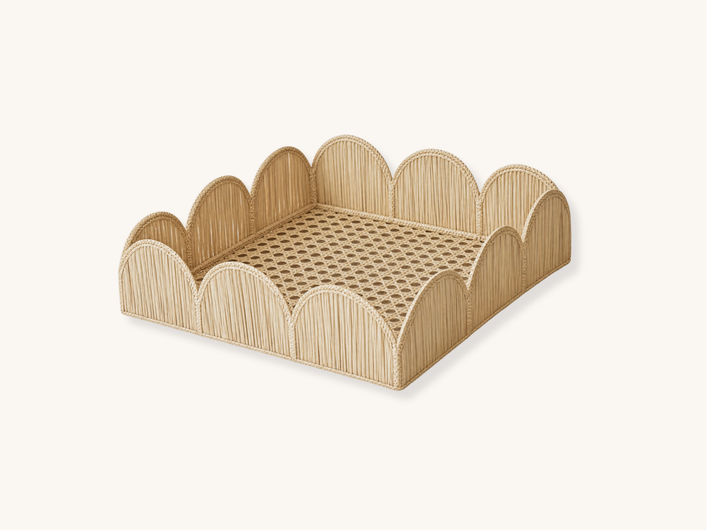 Scalloped Raffia Square Tray