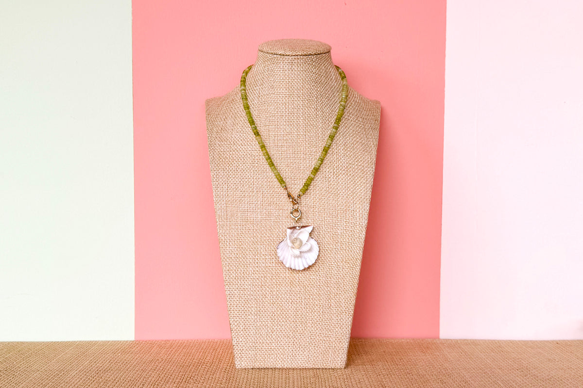 Palm Beach Regency's Citron Jade Gemstone and Shell Necklace