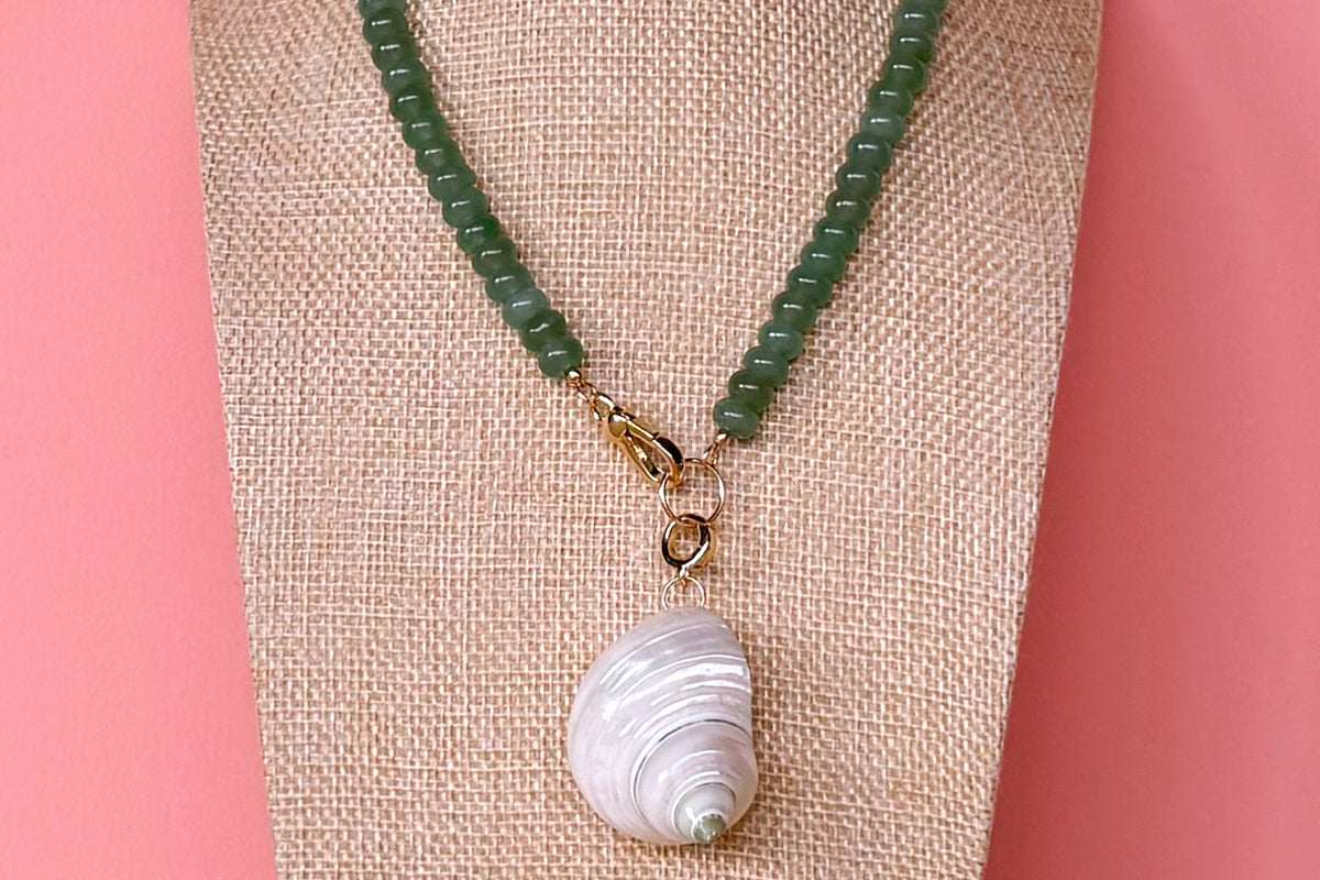 Palm Beach Regency's Green Aventurine Gemstone and Shell Necklace