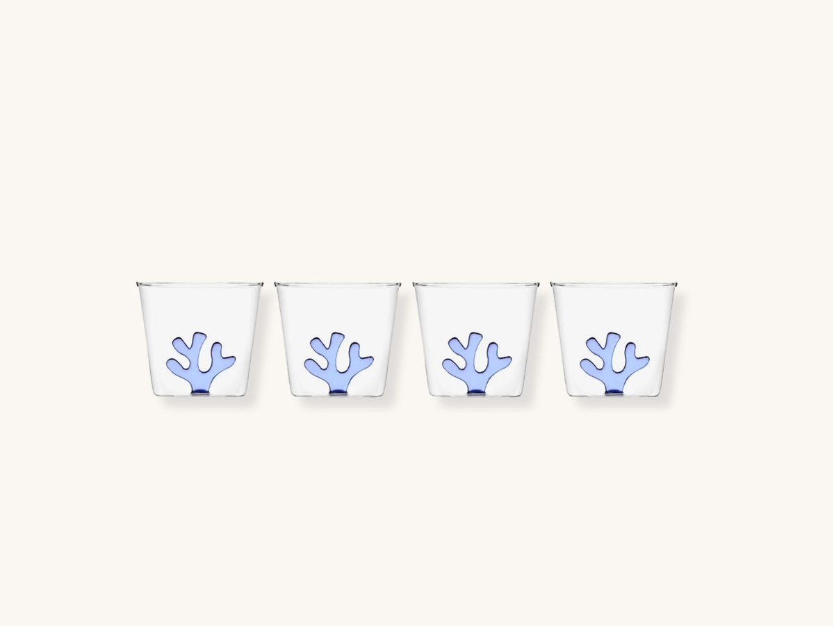Set of Four Blue Coral Glassware
