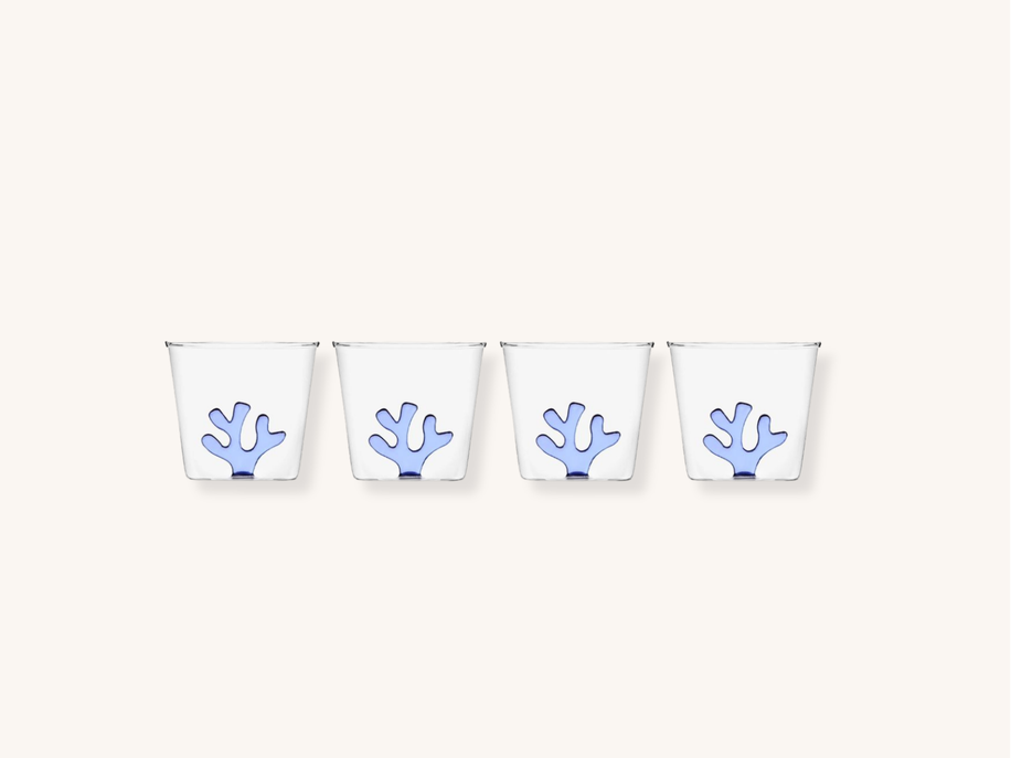 Set of Four Blue Coral Glassware