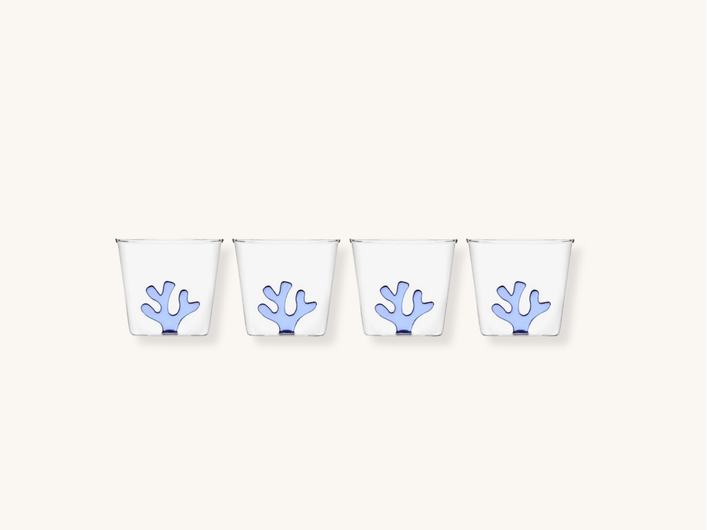 Set of Four Blue Coral Glassware