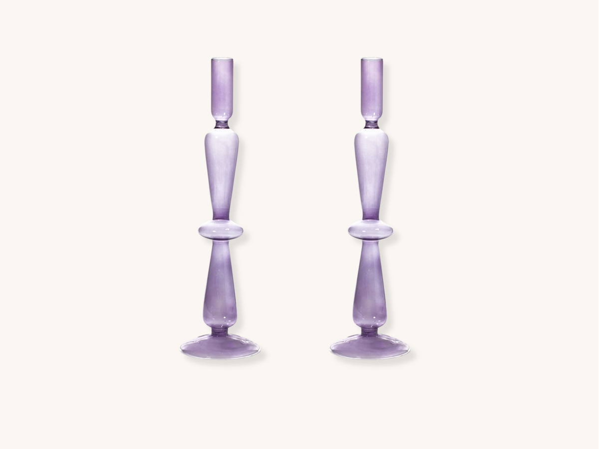 Pair of Lilac Glass Candle Holders