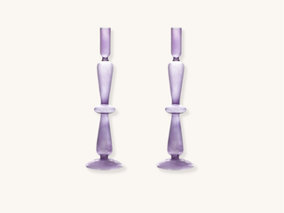 Pair of Lilac Glass Candle Holders