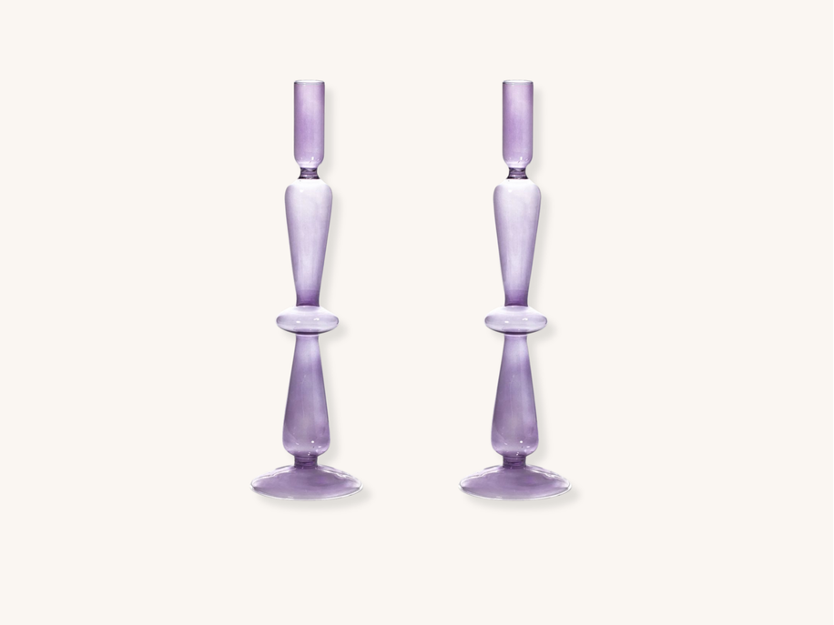 Pair of Lilac Glass Candle Holders