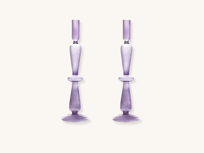 Pair of Lilac Glass Candle Holders
