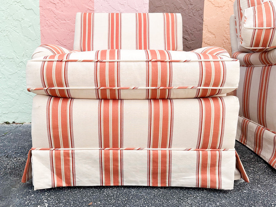 Pair of Striped Upholstered Swivel Chairs