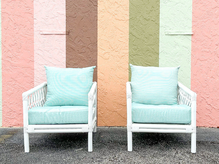 Pair of Palm Beach Style Rattan Lounge Chairs
