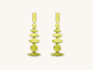 Pair of Pear Green Glass Candle Holders