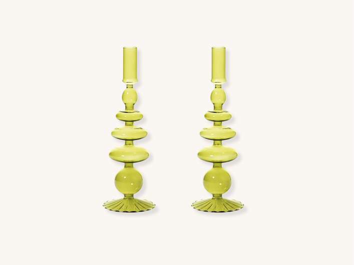 Pair of Pear Green Glass Candle Holders