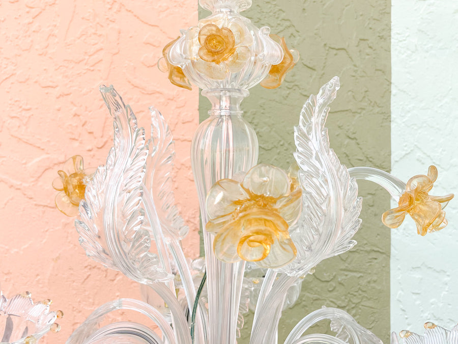 Floral and Leaf Murano Glass Chandelier
